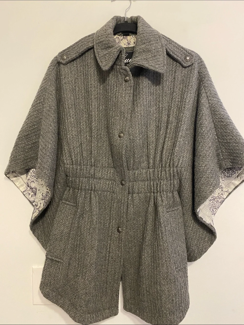 Guess Gray Women's Wool-Blend Cape Coat - Brand: minimal wear.  No fabric tag